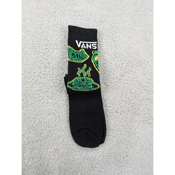 Vans Crew Socks Mens Womens 6.5-9 Black Green Food Print Skate Casual Athletic - Picture 2 of 2